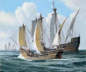 yapboz Kolomb'un ilk yolculuğu gemi gemi Santa Maria ve caravels, Pinta ve Nina oldu